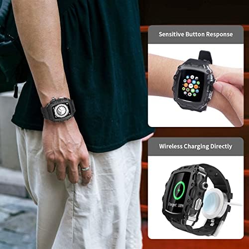 Комплект модификация NIBYQ за Apple Watch Series 8 45 мм Series 7 45 мм и Метален панел + каишка от каучук за iWatch Series 6 SE