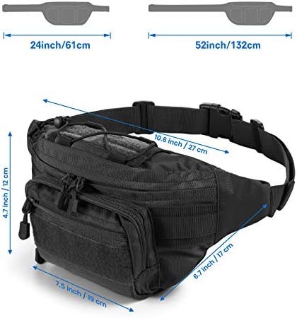 Тактическа Поясная чанта SOWHUP, Военна Поясная чанта с американската нашивкой, Универсална Чанта за колан за Риболов и разходки на открито (Черен (4 джоба с цип))