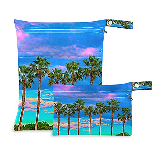 чанта за влажни сушене xigua Palm Trees, 2 опаковки, Водоустойчив Подвесная Тъканно Чанта-Органайзер за Пелени с Два джоба с цип за Подгузника, Бански, Мокри дрехи, Тоалетни