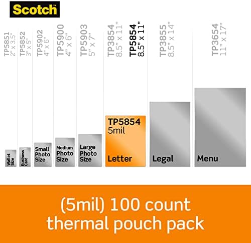 Пакети за термоламинирования Scotch Премиум качество с дебелина 5 Mils за допълнителна защита, 100 листа за ламиниране с размер