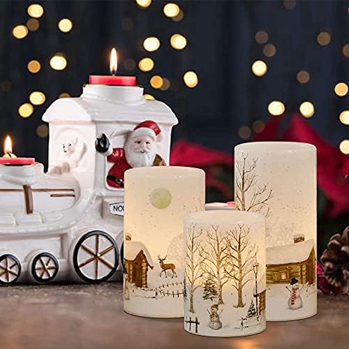 Беспламенные Блещукащите Свещи в рождественском стил Eldnacele Snowman с Автоматичен Таймер за дневен цикъл, Бели Led Свещи на Полюсите,