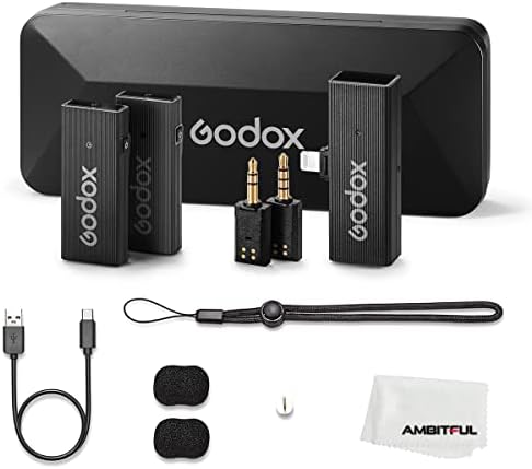 КОМПЛЕКТ GODOX MoveLink Mini LT 2 Безжични микрофона с честота 2,4 Ghz, Гърдите микрофон, 2 предавател TX + 1 Приемник с калъф за зареждане