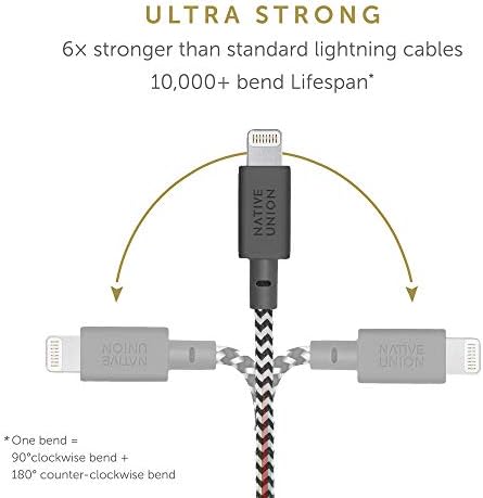 Колан кабел Native Union USB-C към Светкавица - 10-крак Сверхпрочный Подсилен кабел [Сертифициран от Пфи] за iPhone 14, Phone 14 Plus, iPhone 14 Pro, iPhone 14 Pro Max, iPhone 13 и по-ранни версии (Zebra)