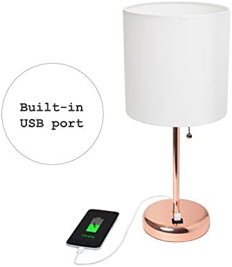 Limelights LC2002-RGD-2PK Лампа-стик от Розово Злато с USB порт за зареждане и абажуром от Бяла кърпа, 2 комплекта настолни лампи