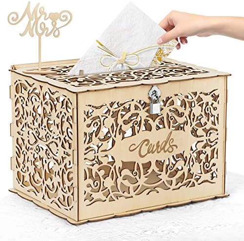 Кутия за Сватбени Картички Sereliy с Ключ, Селски Дървена Кутия за Картички за Сватба, Направи си сам, Кутия за Сватбени