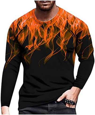 WENKOMG1 Памучен тениска за мъже, тениски с Огнен Дизайн и дълъг ръкав, Модерна Черна тениска