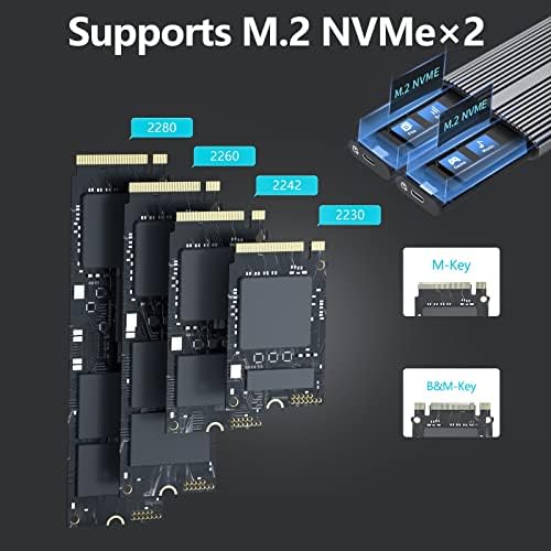 Корпус на твърдотелно устройство за съхранение PHIXERO Dual M. 2 NVMe, корпус M. 2, без инструменти, USB 3.2 Gen 2 [10 Gbit/s], алуминиев