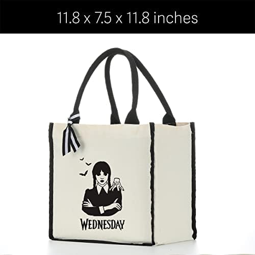 Чанта-Тоут Wednesday Addams Стоки, за фенове на филмите на ужасите Адамс Подарък Плажна Чанта През Рамо Чанта за Пазаруване За