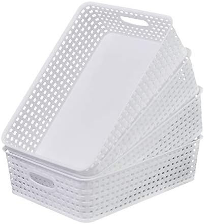 AnnkkyUS 4-Опаковката Бели Пластмасови Корита за Кошници, Правоъгълни Кошница За Съхранение на Хартия