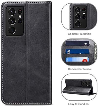 Калъф Kowauri за Galaxy S21 Ultra 5G, Сгъваем Кожен портфейл в Бизнес стил с панти капак и отделения за карти, Магнитна Поставка, Защитен калъф за Samsung Galaxy S21 Ultra 5G 6,8 инча (черен)