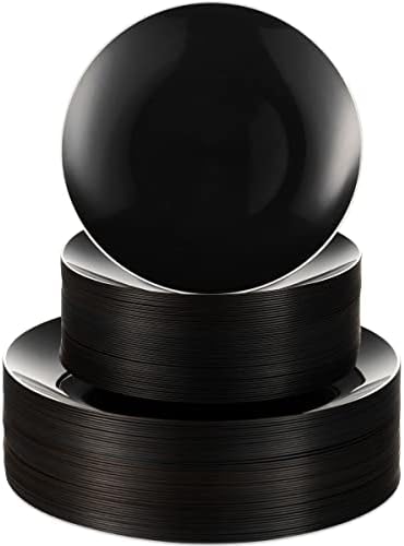 За еднократна употреба пластмасови чинии черен цвят комбинираната | 50 7,5 инча. Пластмасови чинии за предястие /десерти в сребърна рамка