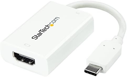 StarTech.com USB Адаптер C за HDMI 2.0 с подаване на захранване - Видео конвертор USB Type-C HDMI с резолюция от 4K 60 Hz дисплей Порт за зареждане на PD мощност 60 W - Съвместим с Thunderbolt 3 - Бял