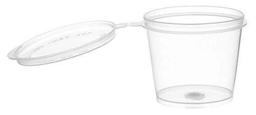 EcoQuality [50 опаковки] Запечатани пластмасови контейнери за суфле с подправки по 1 унция с прикрепена капаци - а-ла-карт чаши