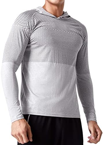 PULI Мъжки Леки Ризи С Дълъг ръкав Участък Спортни Блузи, бързо съхнещи Работни Улични Ежедневни Ризи С Качулка