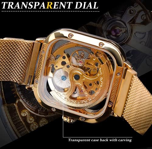 Автоматични часовници FORSINING Механични Ръчни Часовници Златисто кафяво за мъжки Часовници-Скелети с Прозрачен Циферблат от