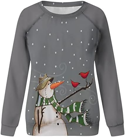 Xiaojmake Коледни Дамски Блузи, Сладки Ризи с Принтом Снежен човек, елегантно облечен Свободна Hoody с кръгло деколте и Дълъг Ръкав, Празничен