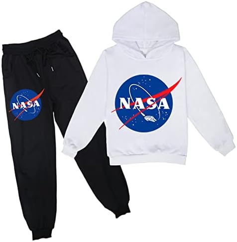 UMocan Младежки Пуловер НАСА с качулка и Комплект спортни Панталони с еластичен ластик На талията -Есен-Пролет Hoody с дълъг ръкав и качулка