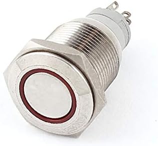 X-DREE 12 НА 16 мм и Червена led лампа Незабавен бутон на ключа от неръждаема стомана (Interruttore a pulsante momentaneo in acciaio inossidabile a 12 В rosso da 16 мм