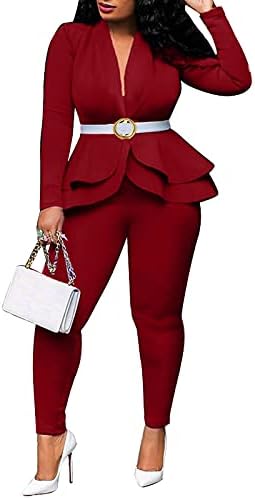 Дамски дрехи от две части, Модерен Обикновена Костюми с V-образно деколте и къдри в стил Мозайка, Дискретен Дълги Дамски