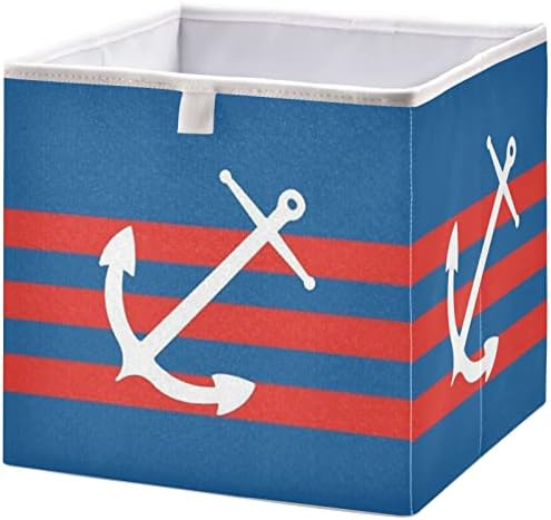 Кошница за шкаф visesunny С Морска котва в Синя и Червена Ивица, Кутии за съхранение, Кърпа Кошница за Организиране на рафтовете, Сгъваеми