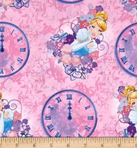 1/2 Ярд - Диснеевская принцеса Пепеляшка и часовници от розов памучен плат - Официално лицензирани (Отлични за капитониране, шиене,