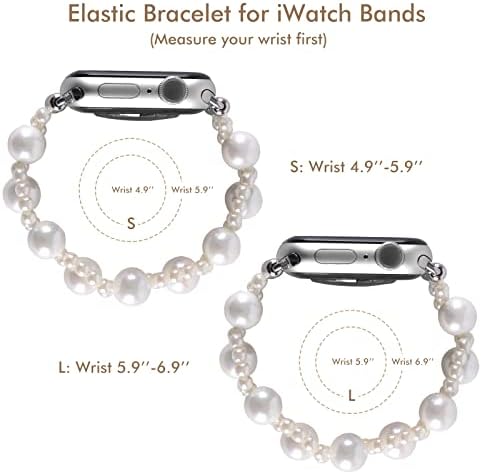 Гривна YOSWAN Pearl е Съвместим с каишка на Apple Watch 40 мм/38 mm/41 мм серия 8/7 /SE/6/5/4/3/2/1 Жена Модерен Изкуствен Еластичен Еластичен Ремък за Ремъците iWatch