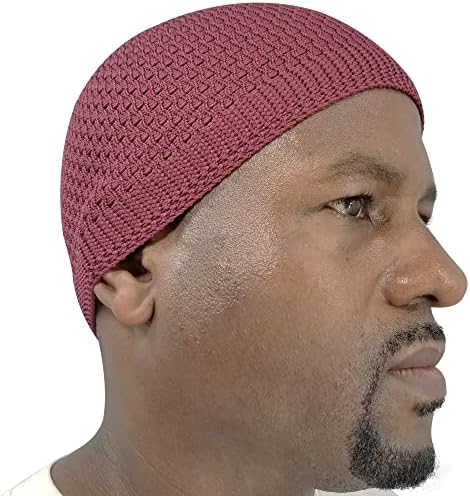 TheKufi® Бордовая Мека Гъвкава найлонова шапка Kufi с отворен переплетением, Шапка-ушанка с черепа
