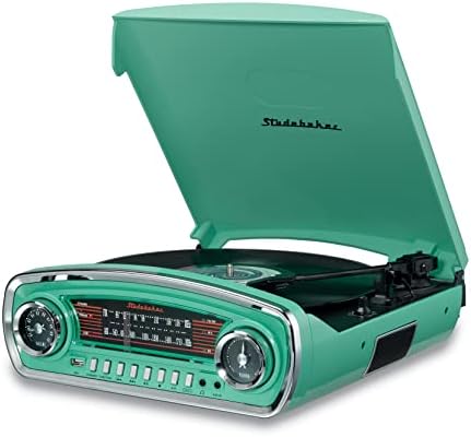 Плеър Studebaker с 3-степенна регулируема височина на тона и Bluetooth приемник AM/ FM Стерео радио / конектор USB за възпроизвеждане на MP3 / конектори за слушалки и Aux in (Тюркоаз)