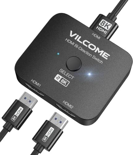 Vilcome HDMI 2.1 Ключ, 4K 120Hz HDMI Превключвател Ultra HD 8K HDMI Сплитер 2 в 1 От 48 gbps HDMI Концентратор Поддръжка