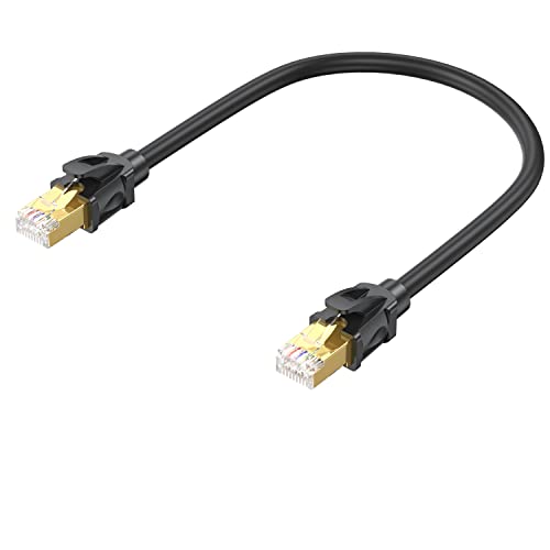 UKYEE Cat8 Ethernet Кабел 40 gbps 2000 Mhz 26AWG Високоскоростен Gigabit Интернет-кабел 1 FT 1 Опаковка Черен