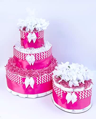 Торта от памперси за малки момичета -Централна украса В стил Шеврона - Детски душ - Подарък