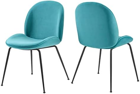 Кадифе, трапезни столове Modway Scoop Performance - комплект от две сини столове с черни метални крака