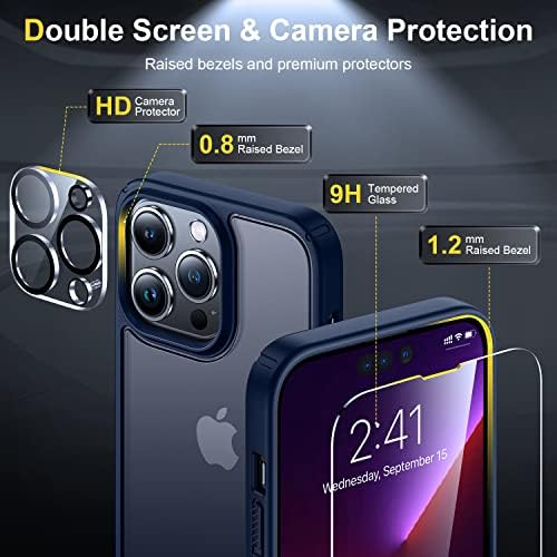 Humixx 【5-в-1】 е Предназначен за своята практика iPhone 14 Pro Max, напълно устойчив на удари корпус с 2 пакети закалена защита на екрана