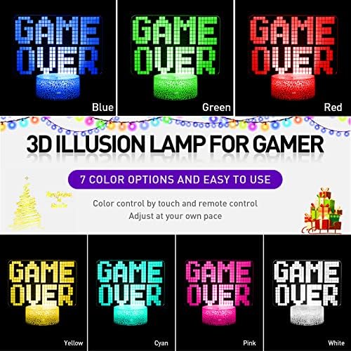 EXOOHOUO 3D Русалка лека нощ (3 Копията) + Game Over 3D нощна светлина В 7 Цвята, Променящите се с дистанционно регулиране на яркостта, Интериор на Стаята за Момчета, Детски Пода?