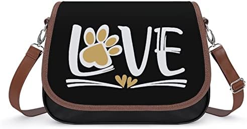 Кожена Чанта през рамо Love Dog Лапа от Естествена Кожа в Среден размер, Модерен Ежедневни Чанти през Рамо с Каишка