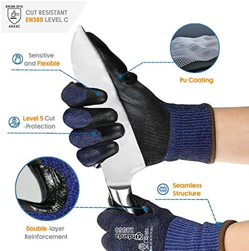 ANDANDA 12 Чифта ръкавици със защита от порязване 5-то ниво, 3D Удобна еластична засаждане, Работни ръкавици, с антиоксидантна