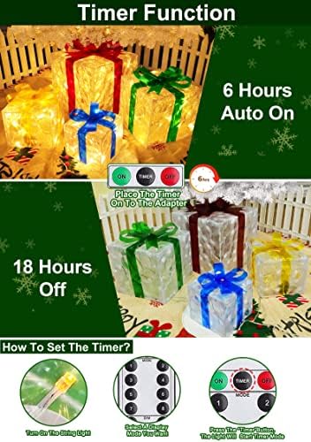 [ Супер Голям 12-8-6-5 ] 4 Коледна опаковка от 70 Подарък Кутии с led подсветка Декор 8 Режима Таймер, дистанционно управление с Батерии Светещ Подарък Кутия Коледна Украса