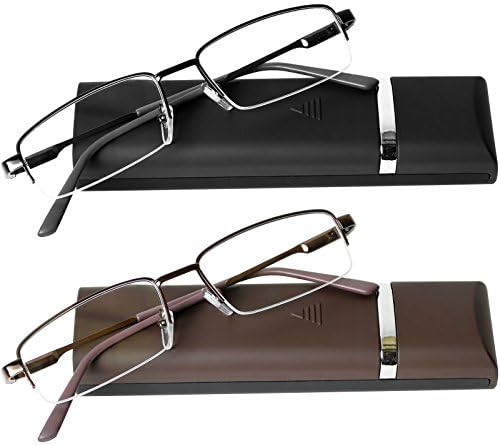 Очила за четене за 2 Чифта Черен и Кафяв цвят, с Футлярами-Тънки, Леки Очила за Пружинном панта за Четене за мъже и Жени + 3,6