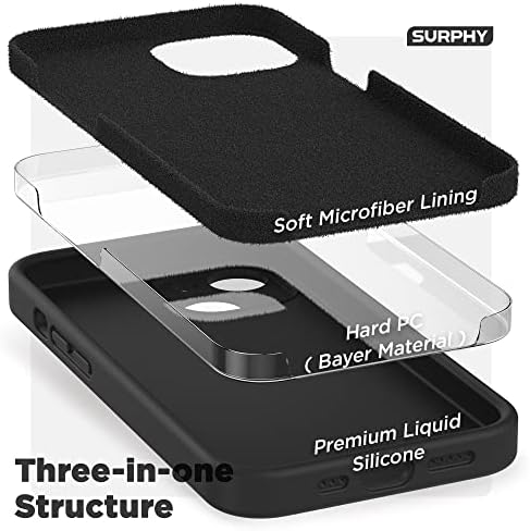 Силиконов калъф SURPHY Black + 3 опаковки със Защитно фолио за iPhone 14 Плюс 6,7 инча (випуск 2022 година)