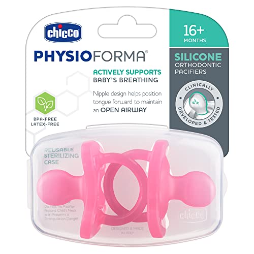 Биберон-залъгалка Chicco PhysioForma от Мек силикон, една част за бебета 16-24 м, Розово, Ортодонтическая на зърното, Без BPA, 2 референтна