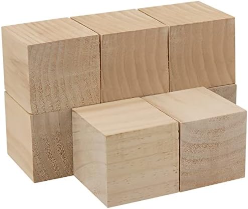 HOZEON 8 БР 2,75 Цолови Дървени Кубчета, Натурални Непълни Дървени Блокове, Големи Дървени Квадратни Блокове за Занаяти, Рисуване,