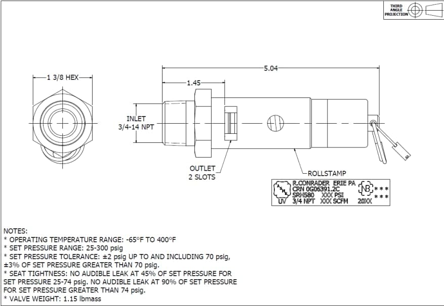Месинг Промишлен Предпазен клапан с твърд гръб 3/4 NPT, произведен в САЩ (200 паунда на квадратен инч / 781 SCFM)