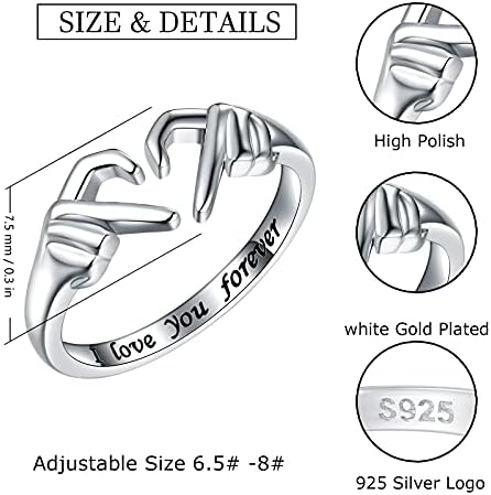 JZWUYAN Пръстени Claddagh от сребро 925 проба със сърца за жени - Регулируема ирландски пръстен Claddagh с покритие от бяло/18-каратово/розово