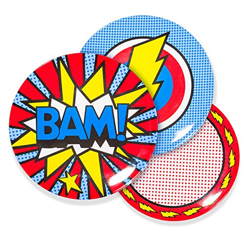 Набор от меламиновых чинии BooginHead, 3 опаковки, Super Power BAM-Синьо / Червено