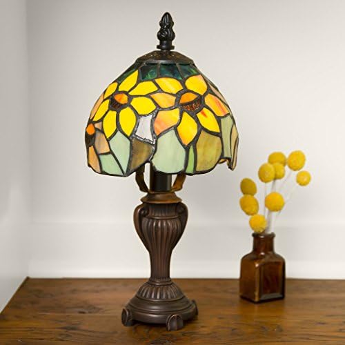 РЕКА СТОКИ - Настолна лампа с акцент под формата на Цветя Слънчоглед от Витражного стъкло - 12 H - Настолна лампа за спалня,