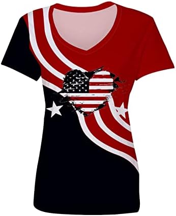 Женска Тениска на 4 юли, Модни Блузи за Деня на Независимостта, Лятна Риза с къс ръкав, Патриотични Тениски с V-образно деколте и с Флага на САЩ