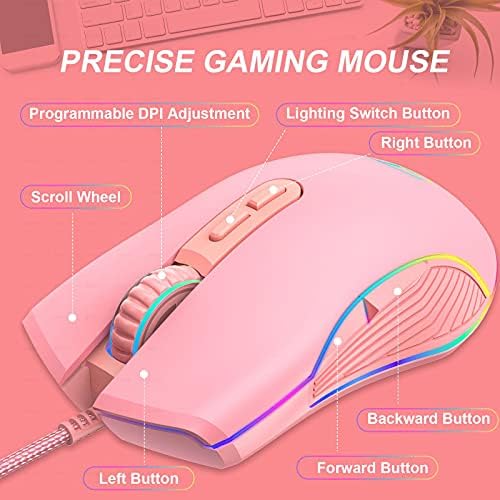 Жичен мишката DSAK Pink Girl RGB С нежна подсветка Type-C Позволява изключване на светлината в най-различни игри и офис-USB