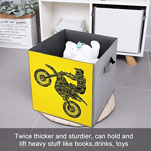 Nudquio Ретро Мотоциклет Кръст Сгъваеми Кутии За Съхранение Сгъваеми Кутии Текстилен Куб Прост Органайзер с Дръжки за Дома, Спални,
