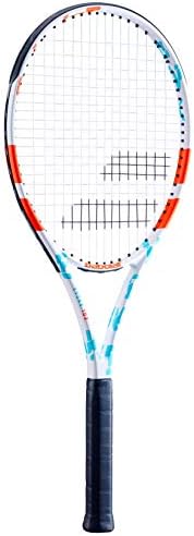 Женската тенис ракета Babolat Предизвикват 102 с гума заобикаля (синя / бяла / оранжева) в комплект с тенис чанта Essential RH3