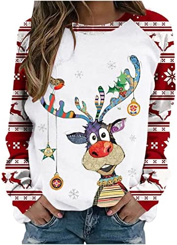 Коледна Дамски Hoody, Пуловер с кръгло деколте и дълги Ръкави във формата на Снежинки, Забавна и Сладка Дебела Вязаная Туника, Пуловер